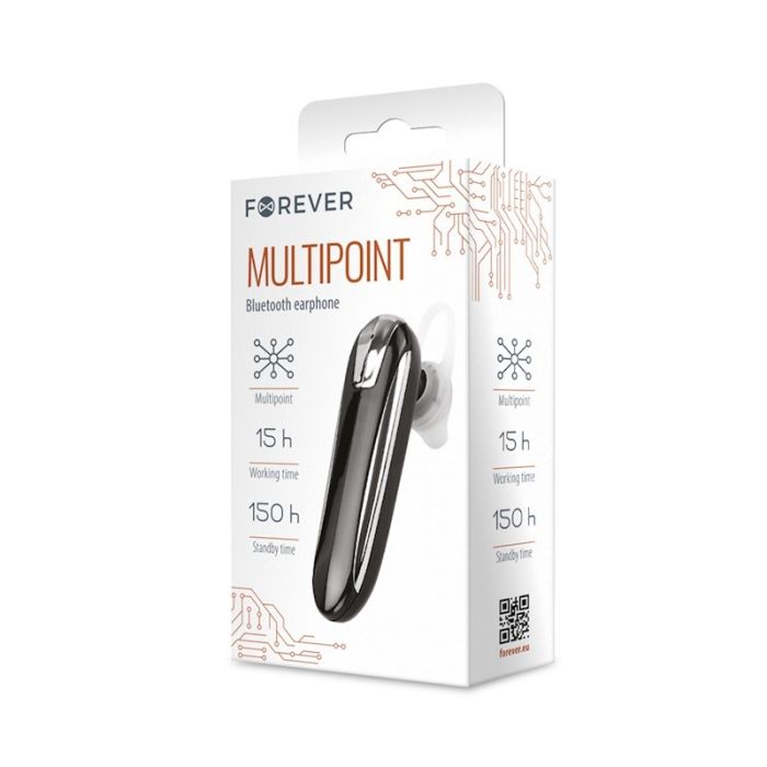 Handsfree Bluetooth Forever FBE-01, Negru, Bluetooth 5.1, Multipoint, Autonomie 15 ore